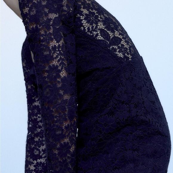 ZARA LACE MIDI DRESS NAVY BLUE - Picture 3 of 7